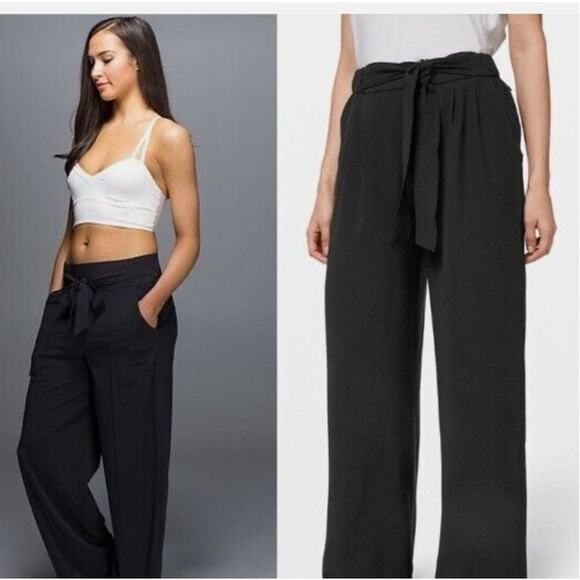 EUC Lululemon Noir Career Wide Leg tie Waist black pant sz: 12 - Picture 2 of 16